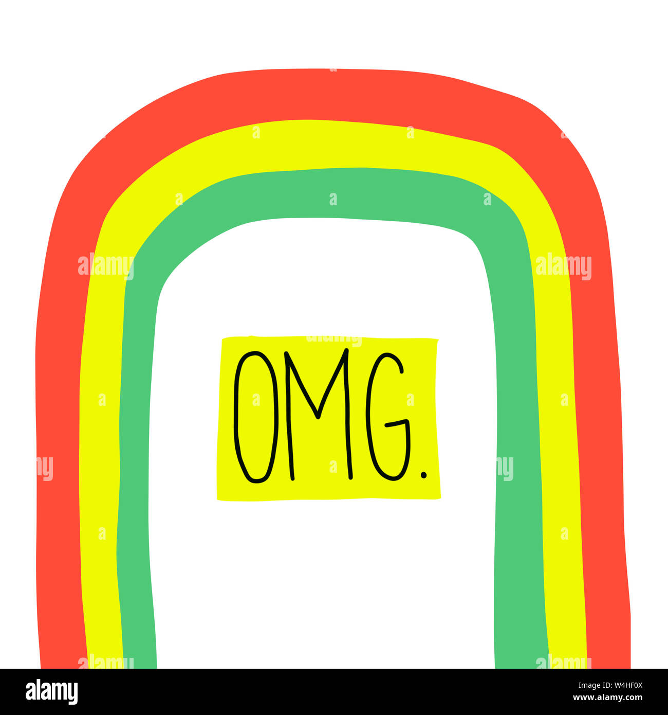 OMG Oh mon dieu lettrage dessiné à la main, part devis écrit pour la surprise, l'excitation, l'incrédulité. En vertu de la calligraphie moderne télévision dessin arc-en-ciel. Typographie Banque D'Images
