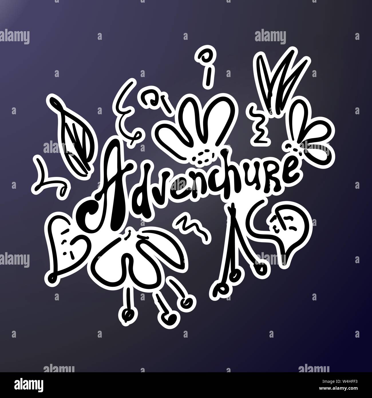 Billet d'insignes dessiné à la main. Autocollant d'aventure dans le style doodle. Étiquettes Camping concepts. Autocollant voiture designs. Emblèmes de la randonnée. Camp de logotypes. Pour l'impression sur les vêtements, la création d'affiches, bannières, décoration chambre, café, hôtel, web design. Vector illustration Illustration de Vecteur