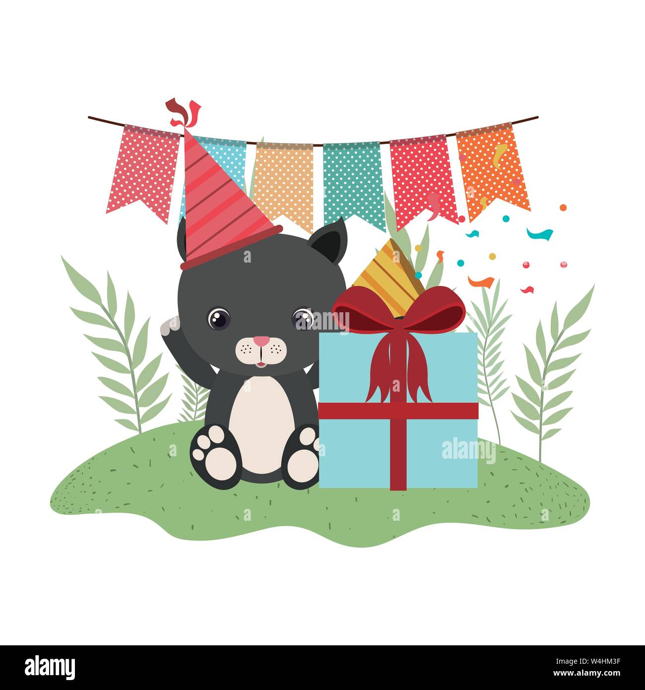 Chat mignon avec boîte-cadeau en paysage Illustration de Vecteur