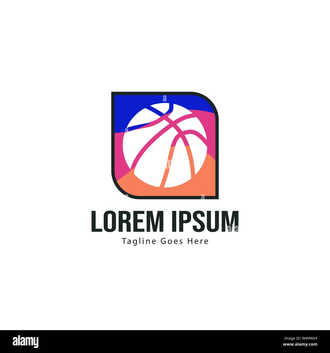 Template design logo Basket-ball. Basket-ball moderne minimaliste avec logo vecteur Conception du châssis Illustration de Vecteur