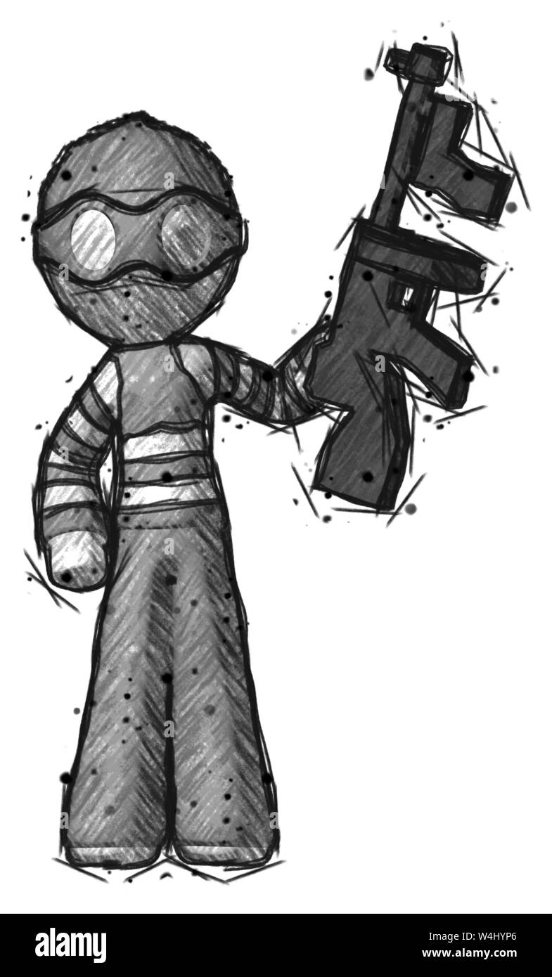 Voleur croquis man holding tommygun comme un bandit. Banque D'Images Voleur croquis man holding tommygun comme un bandit. Banque D'Images