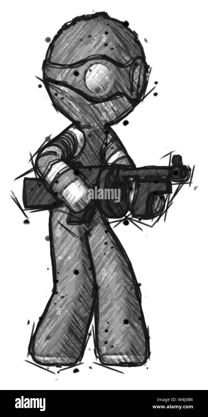 Voleur croquis man Tommy gun tir gangster poser. Banque D'Images Voleur croquis man Tommy gun tir gangster poser. Banque D'Images