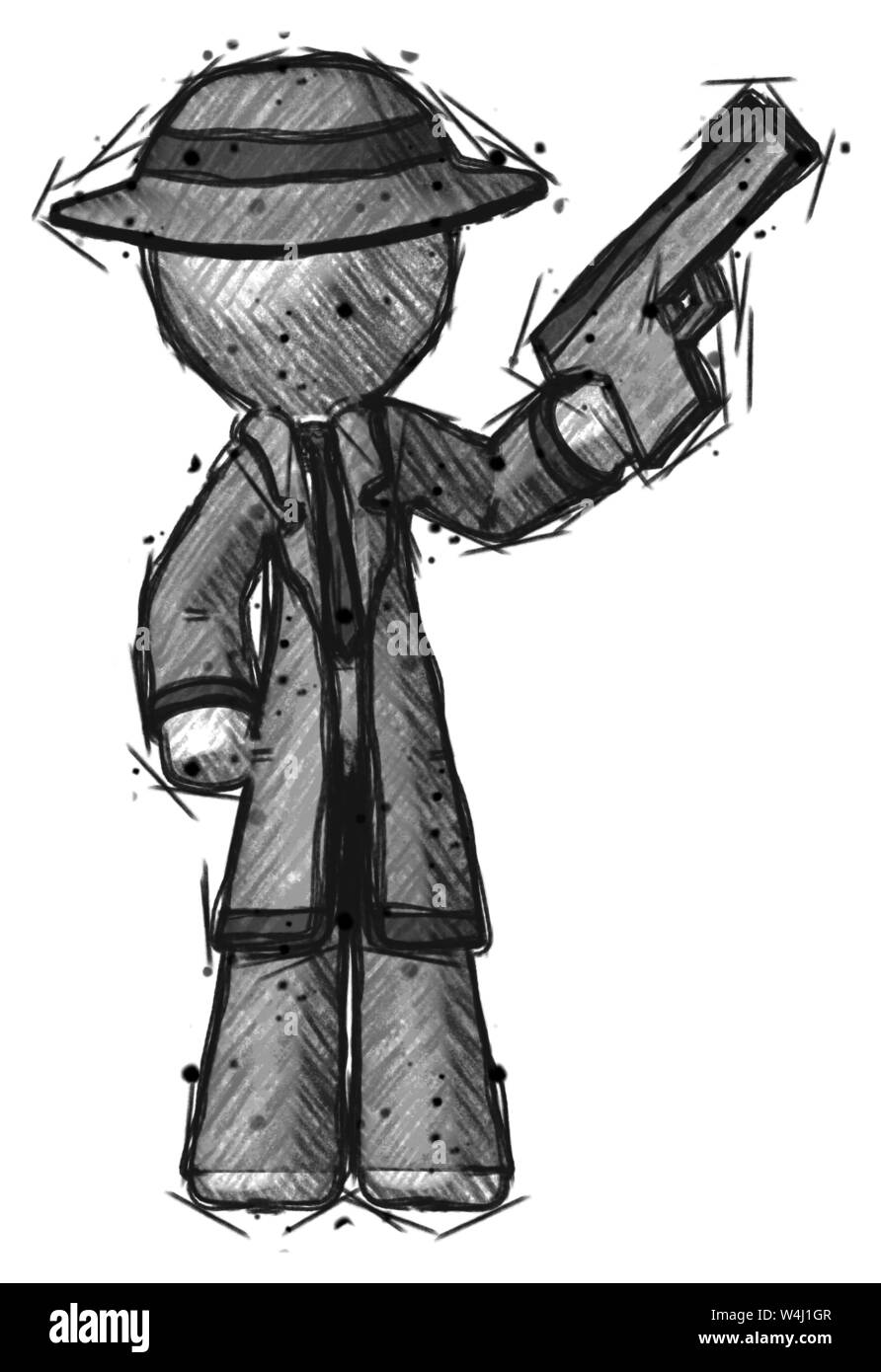 Sketch detective man holding handgun. Banque D'Images Sketch detective man holding handgun. Banque D'Images