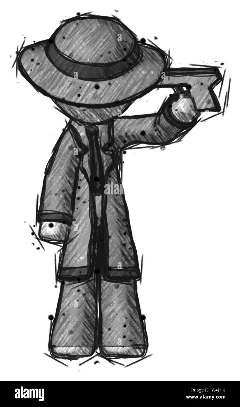 Sketch detective homme canon suicide posent. Banque D'Images Sketch detective homme canon suicide posent. Banque D'Images
