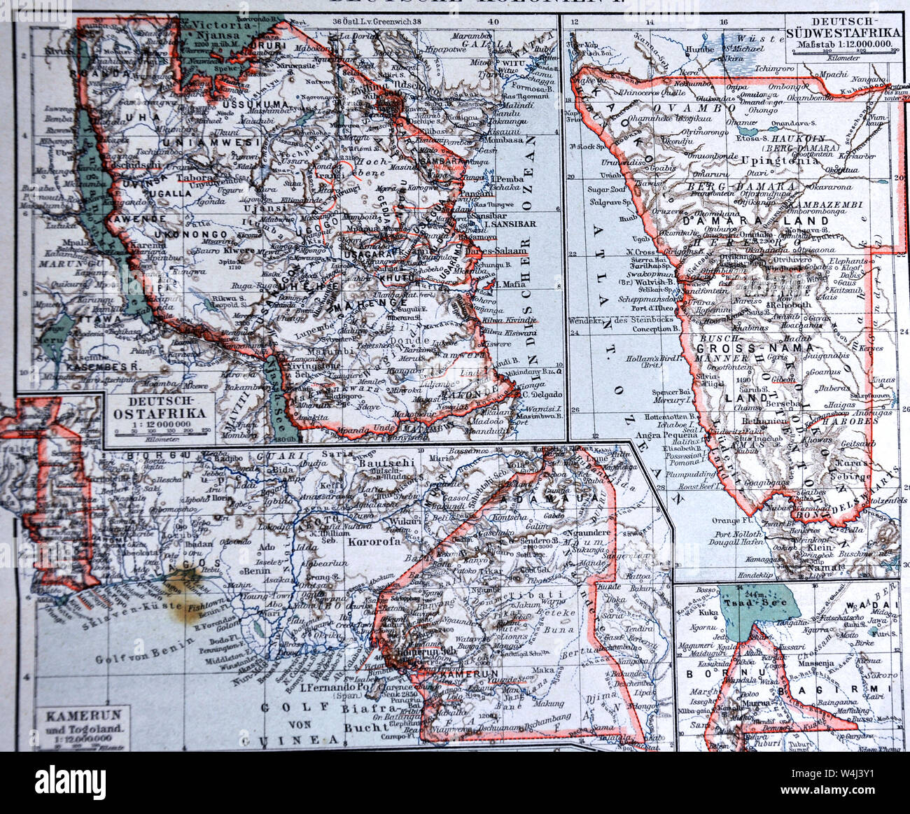 1900 Meyer carte des colonies allemandes en Afrique et dans les Indes orientales Banque D'Images