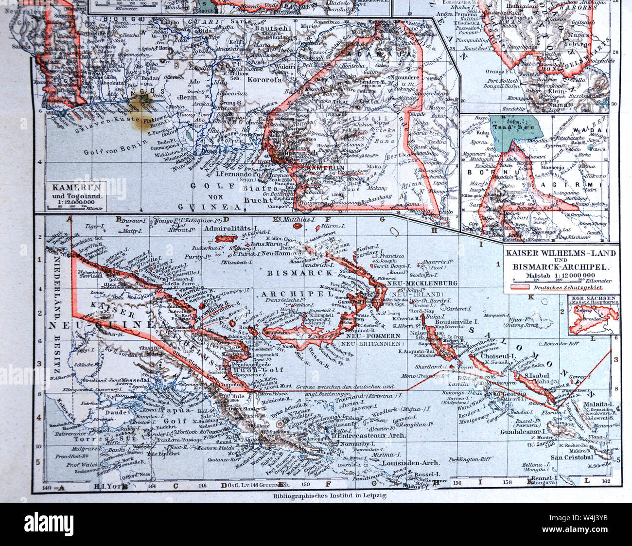 1900 Meyer carte des colonies allemandes en Afrique et dans les Indes orientales Banque D'Images