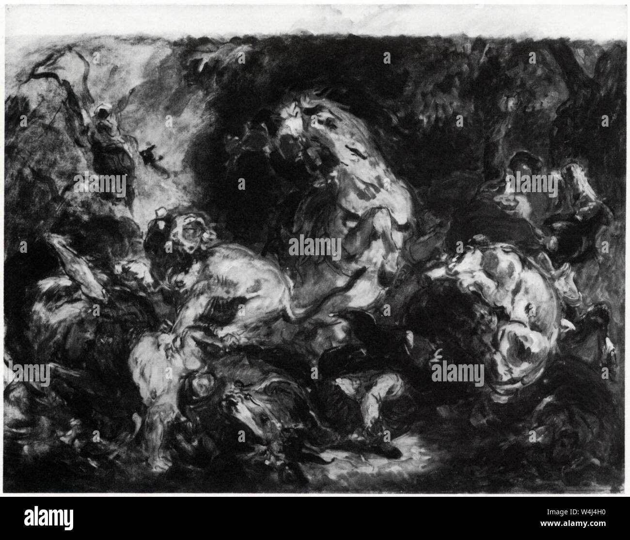 EUGÈNE DELACROIX.(1798-1863).CHASSE AUX LIONS.ESQUISSE.HUILE SUR TOILE. Banque D'Images