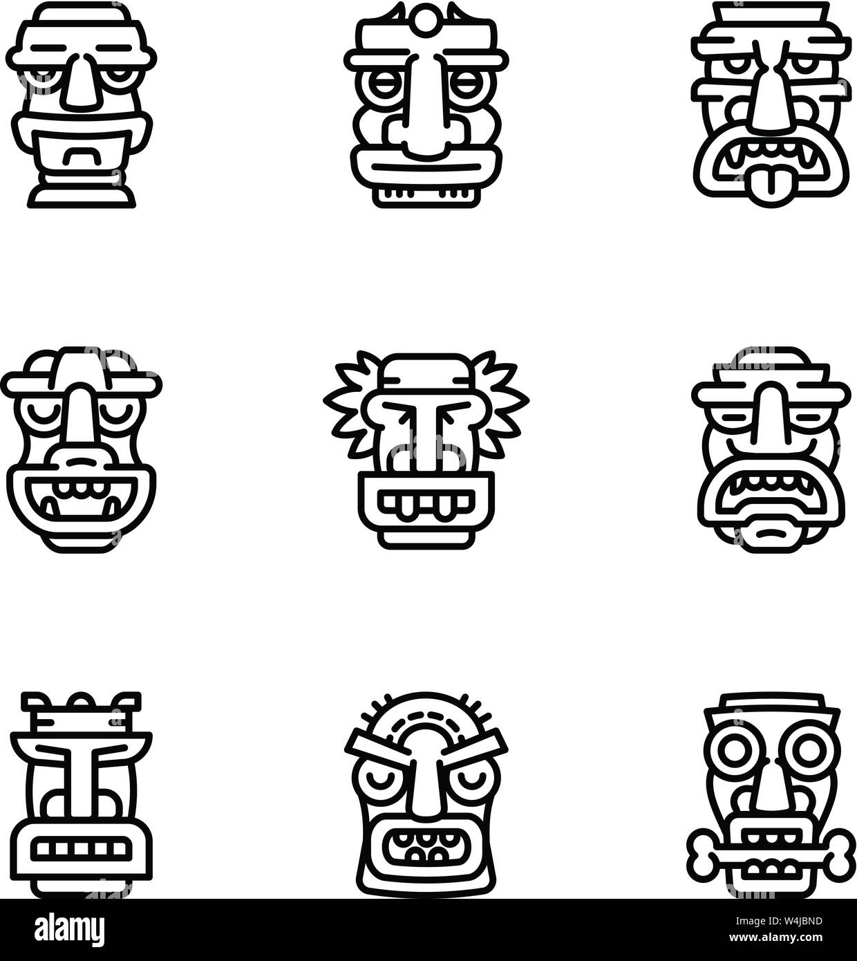 Idole Tiki icon set. Description Ensemble de 9 icônes vectorielles idole tiki pour la conception web isolé sur fond blanc Illustration de Vecteur