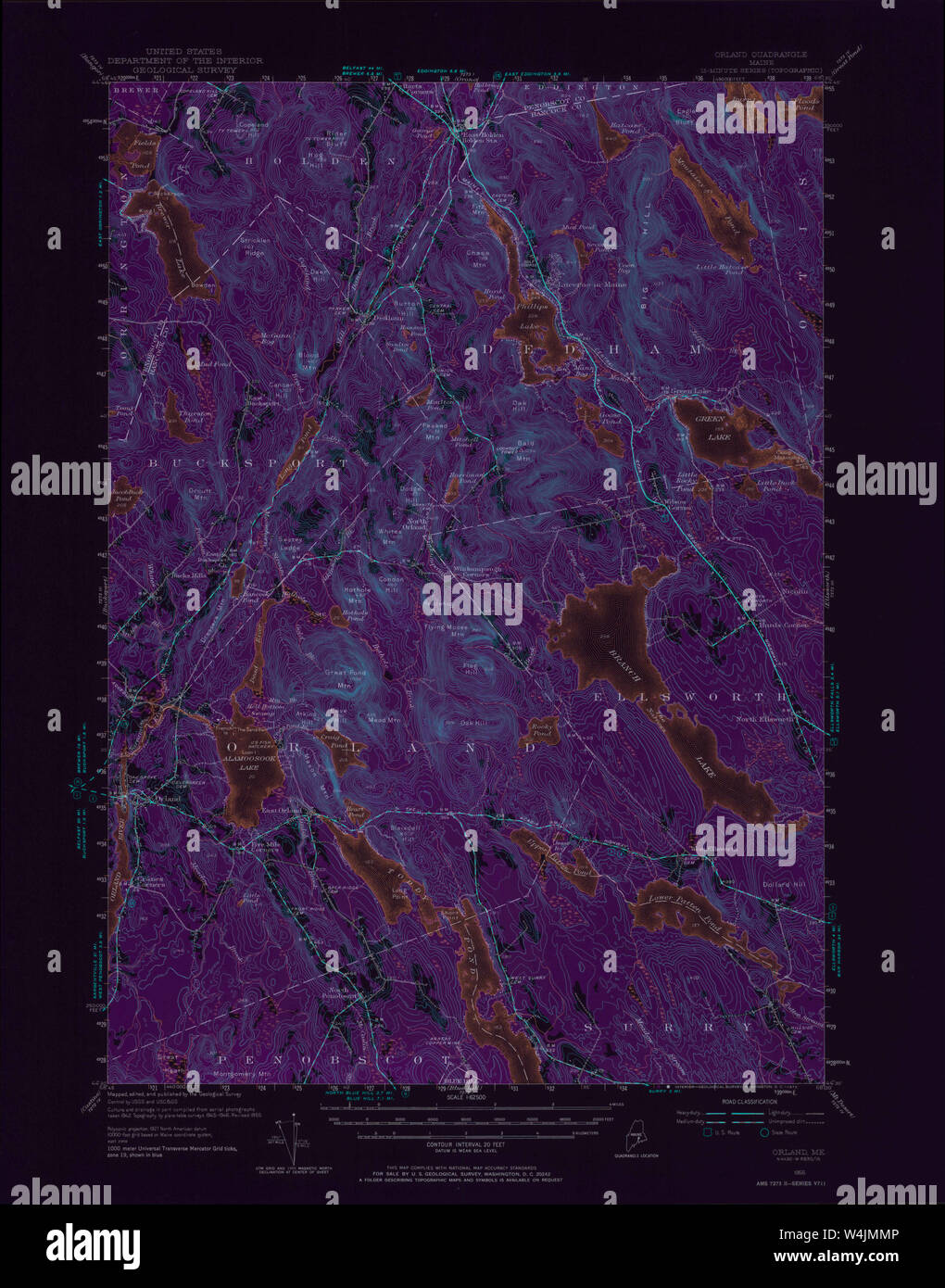 Carte historique de la USGS Maine Orland 3067021955 62500 Restauration d'Inversion Banque D'Images