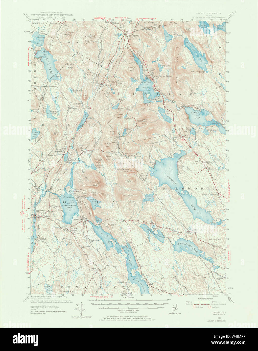 Carte historique de la USGS Maine 3067031955 Restauration 62500 Orland Banque D'Images