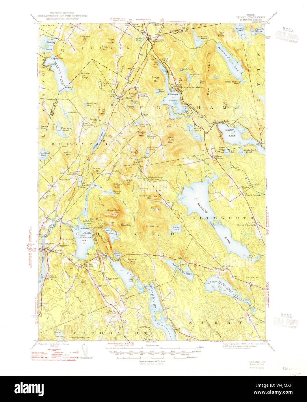 Carte historique de la USGS Maine Orland 4607121948 Restauration 62500 Banque D'Images