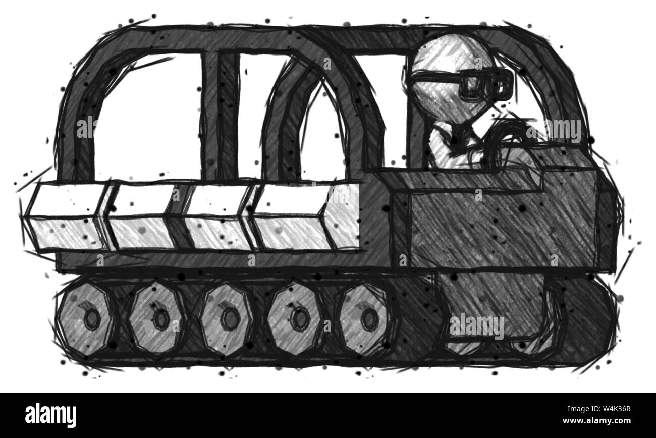 Scientifique médecin croquis homme conduisant des véhicules à chenilles amphibie sur l'angle de côté. Banque D'Images