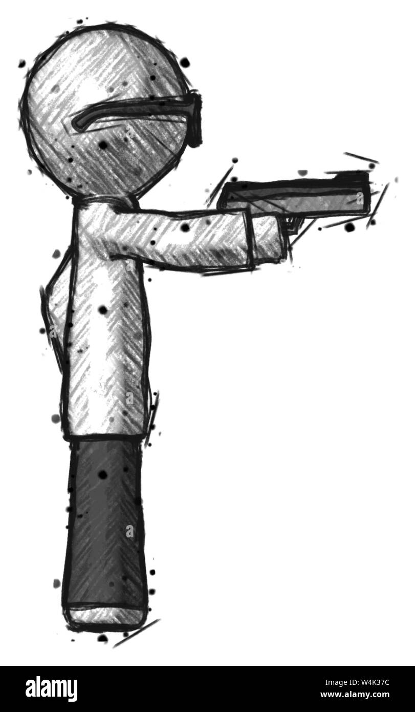 L'homme scientifique médecin Sketch le tir d'un pistolet. Banque D'Images L'homme scientifique médecin Sketch le tir d'un pistolet. Banque D'Images