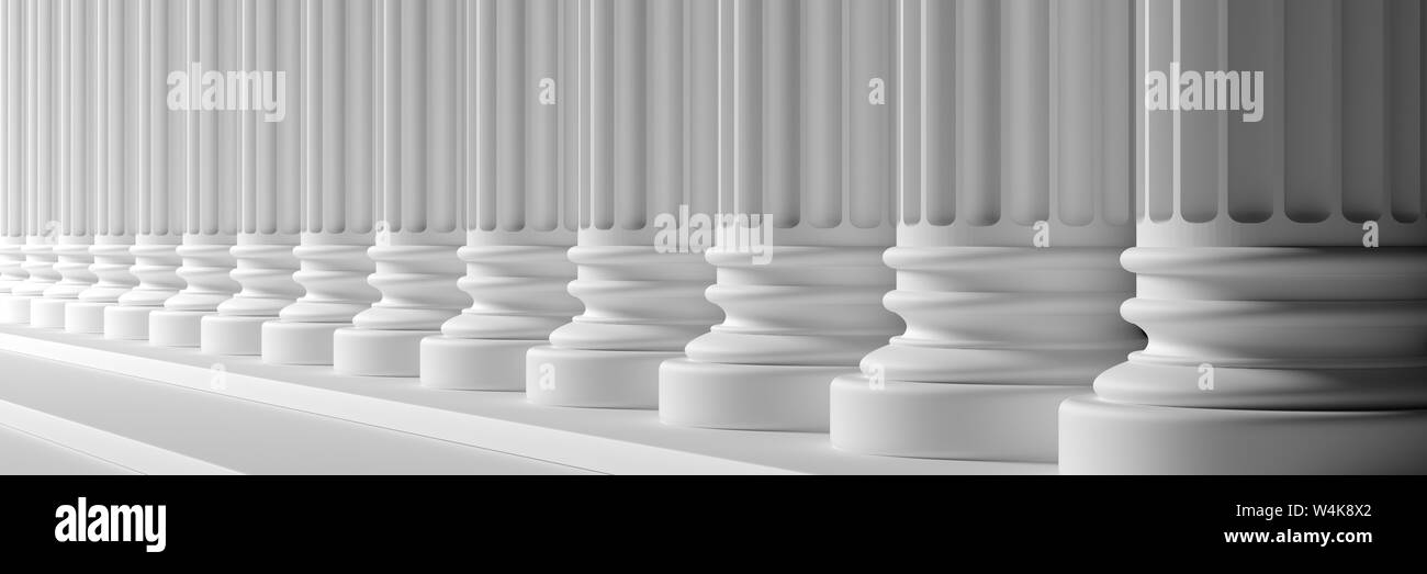 Les colonnes classiques et des escaliers de marbre blanc, la bannière. Façade Cour colonade. 3d illustration Banque D'Images