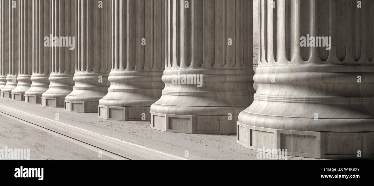 Les colonnes classiques et des escaliers en pierre, de bannière. Façade Cour colonade. 3d illustration Banque D'Images