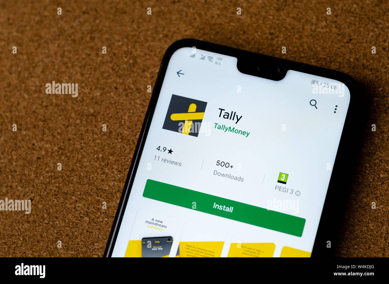 Argent Tally Application bancaire sur l'écran du smartphone. Tally est innovatrice et plate-forme bancaire de l'unité de devise que soutenu par l'or. Banque D'Images