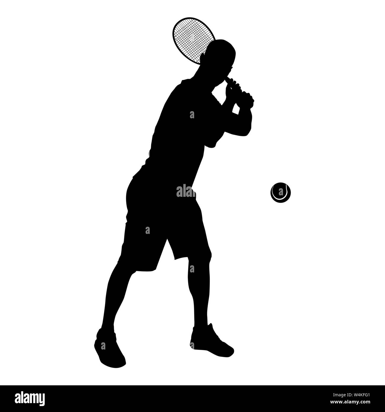 Tennis player silhouette noire sur fond blanc, vector illustration Illustration de Vecteur