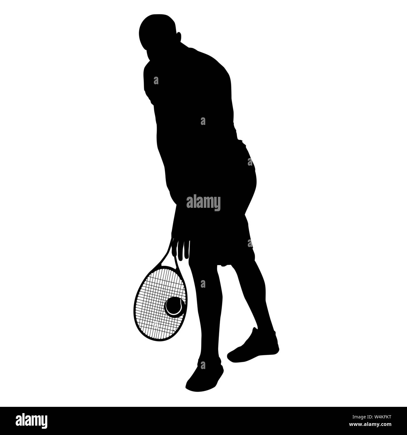 Tennis player silhouette noire sur fond blanc, vector illustration Illustration de Vecteur