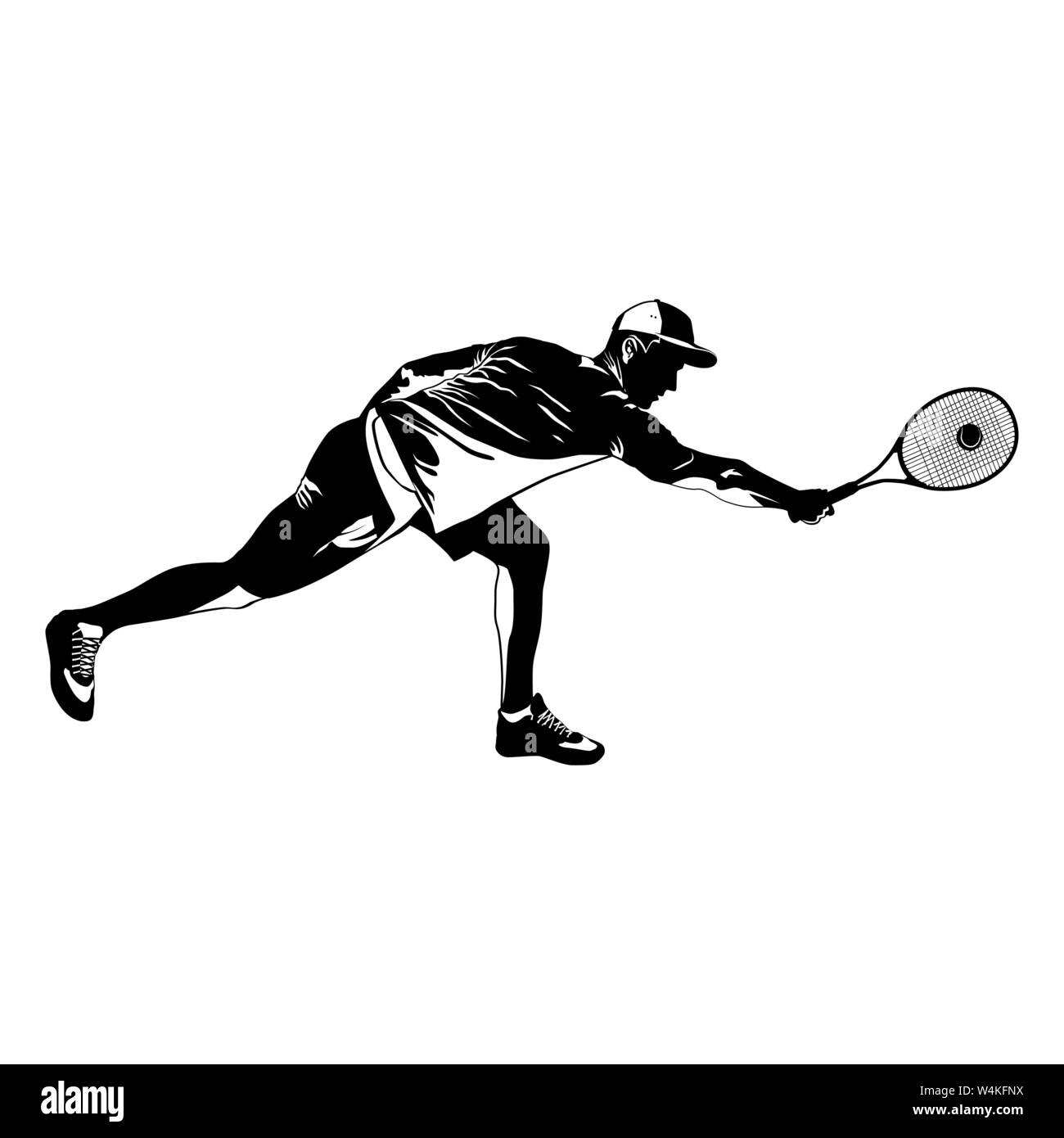 Tennis player silhouette noire sur fond blanc, vector illustration Illustration de Vecteur