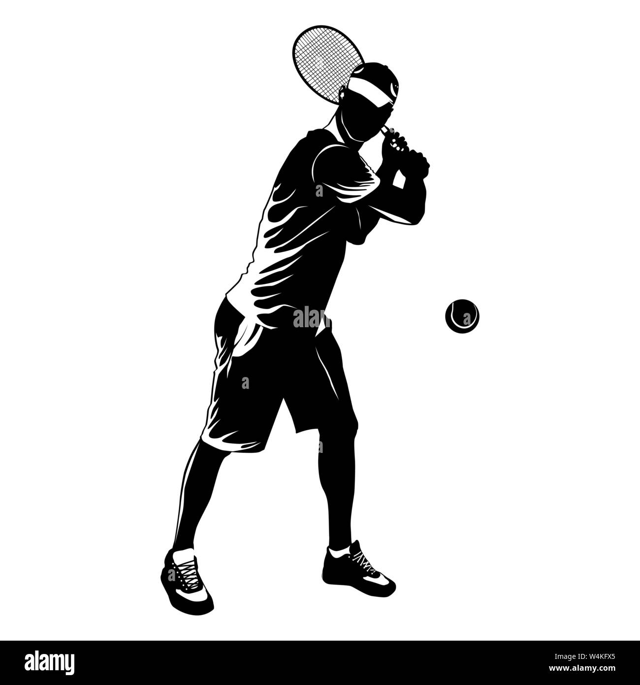 Tennis player silhouette noire sur fond blanc, vector illustration Illustration de Vecteur