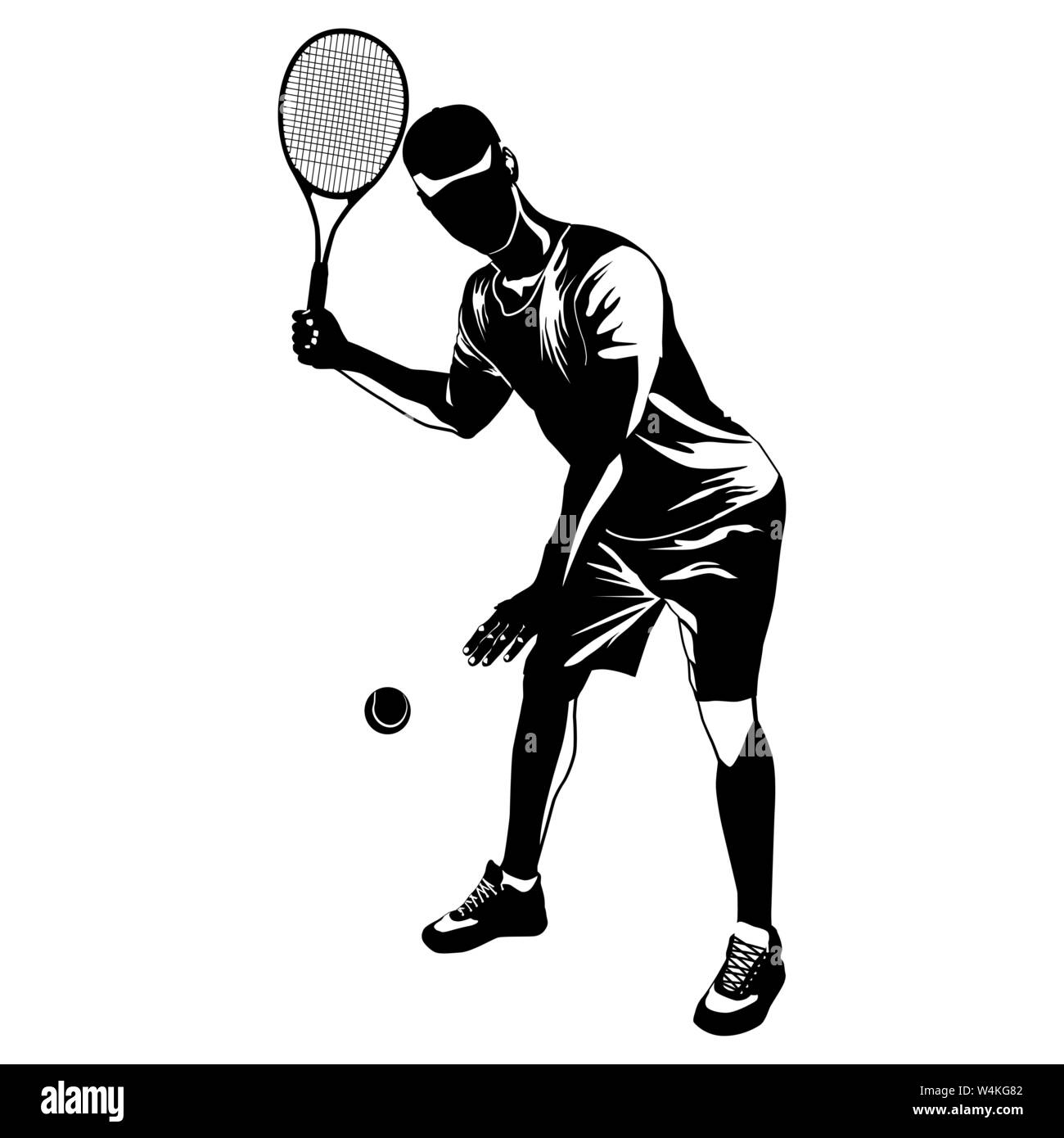 Tennis player silhouette noire sur fond blanc, vector illustration Illustration de Vecteur