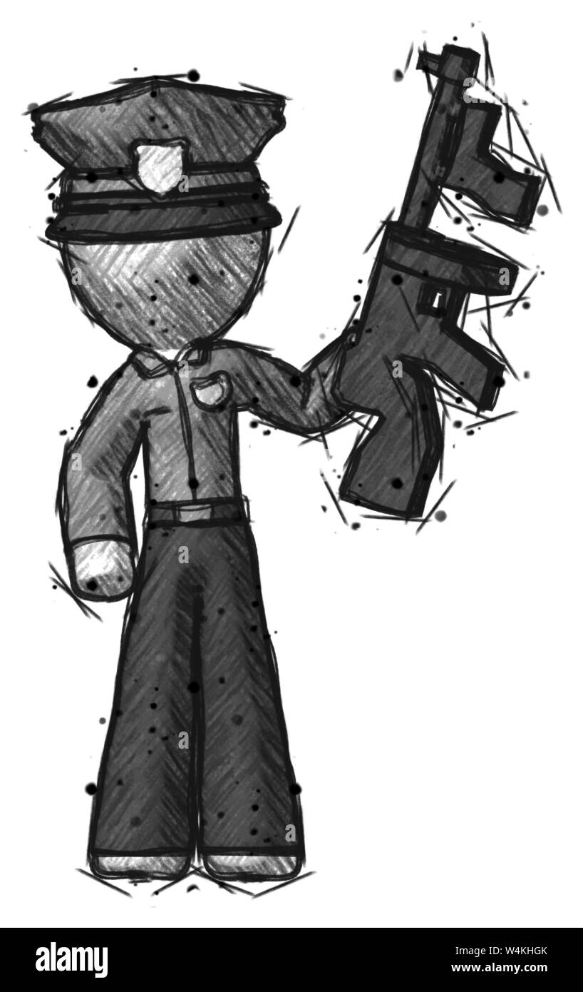 La police Sketch man holding tommygun comme un bandit. Banque D'Images La police Sketch man holding tommygun comme un bandit. Banque D'Images