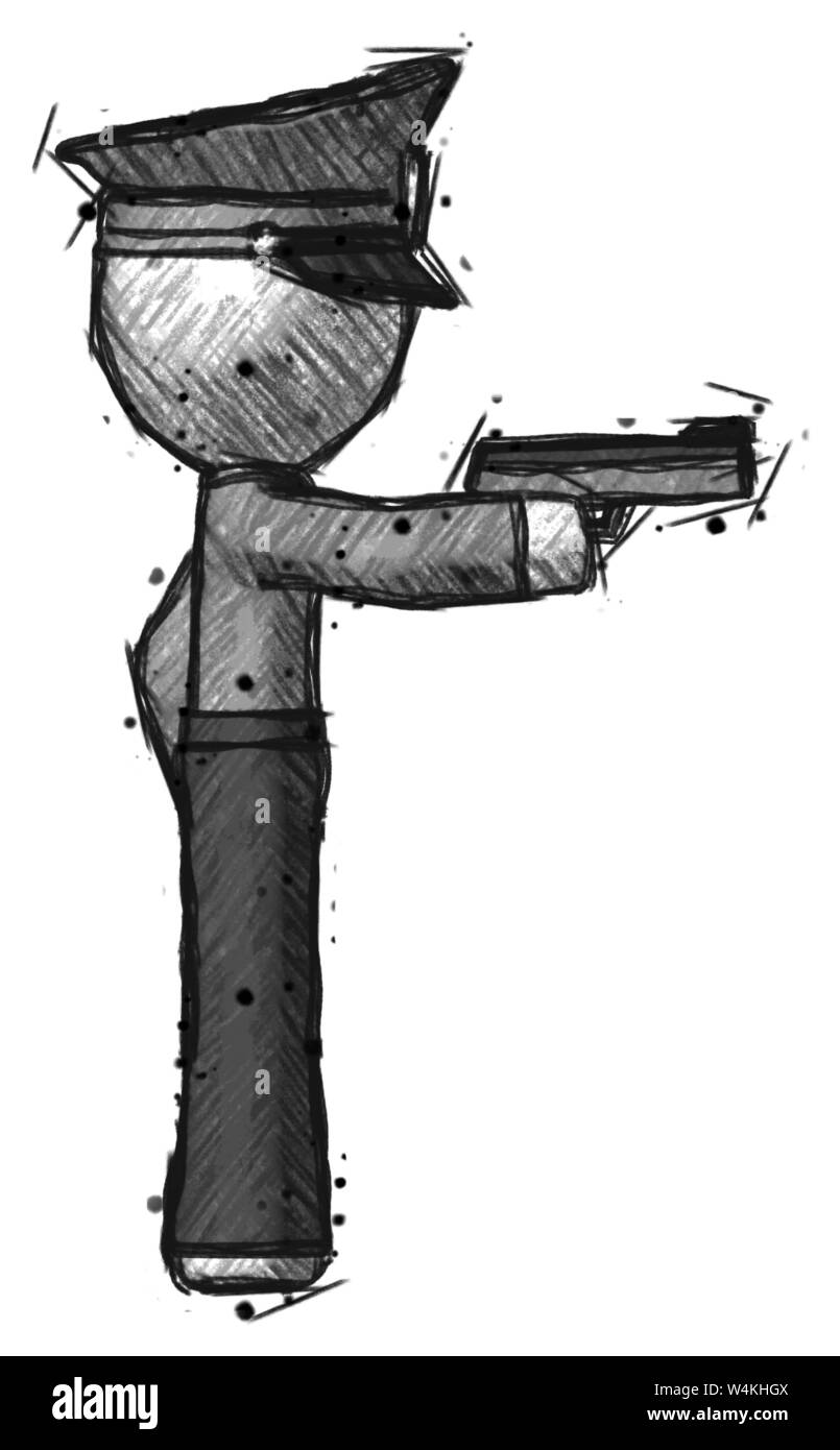 L'homme police Sketch le tir d'un pistolet. Banque D'Images L'homme police Sketch le tir d'un pistolet. Banque D'Images
