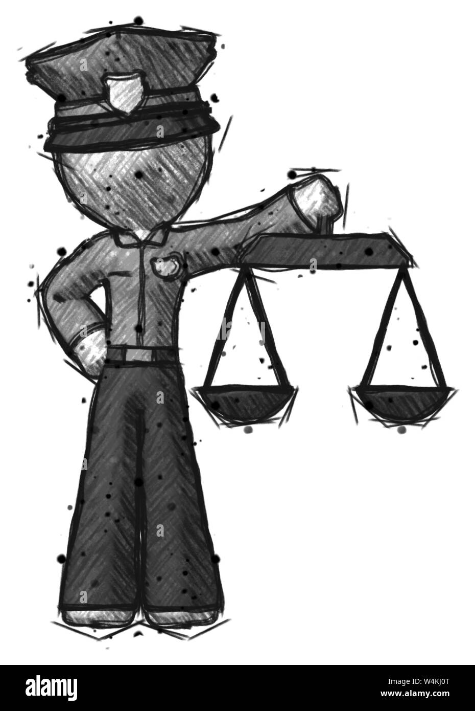 La police Sketch man holding balance de la justice Photo Stock - Alamy