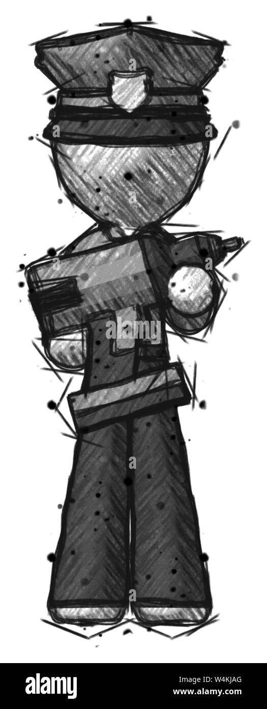 La police Sketch man holding grand semoir. Banque D'Images