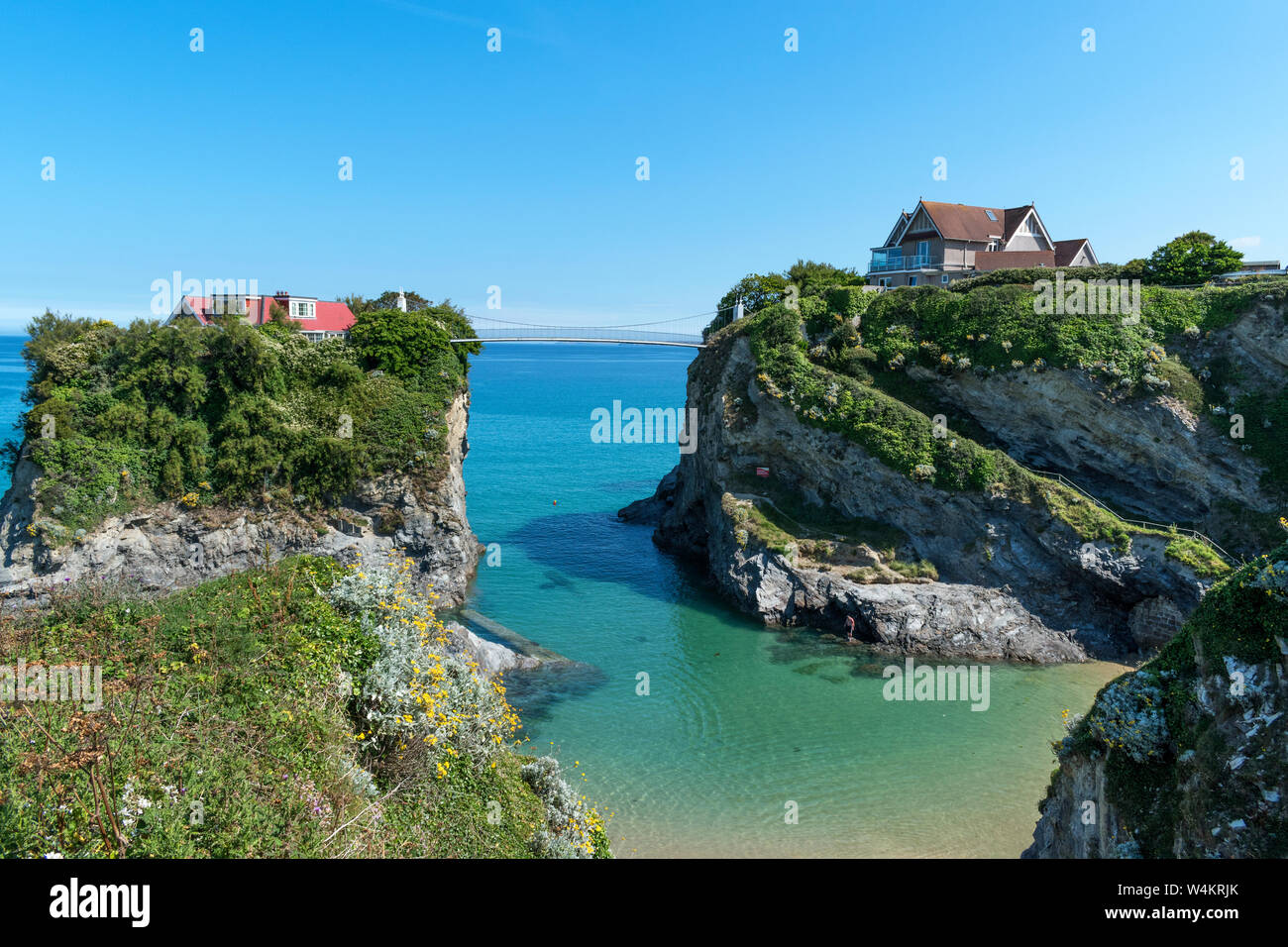 La maison sur l'île plage de towan, Newquay, Cornwall, Angleterre, Grande-Bretagne, Royaume-Uni. Banque D'Images