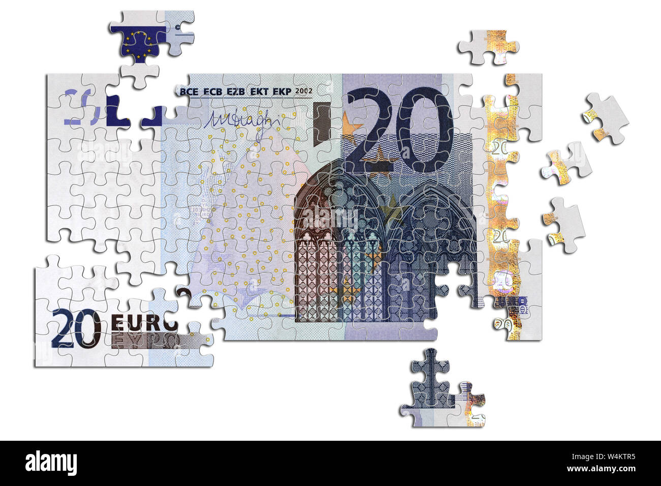 3D illustration. Puzzle vingt euros sur fond blanc. Banque D'Images