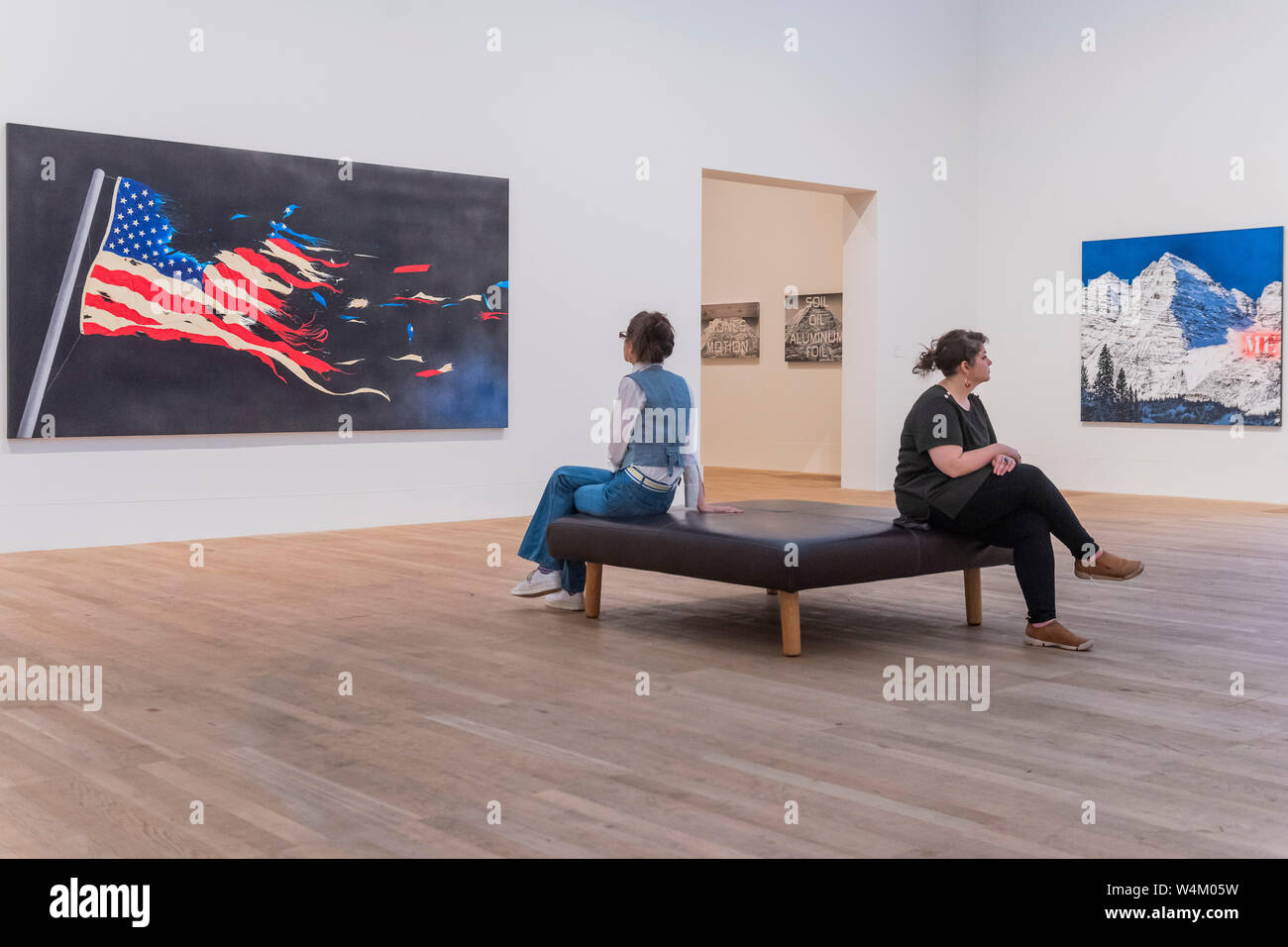 Londres, Royaume-Uni. 24 juillet, 2019. Notre drapeau 2017 et moi, 1999 - Chambres d'ARTISTE : Ed Ruscha au Tate Modern. Le dernier de la série de free affiche dans l'artiste dédié chambres galerie de Tate Modern's Blavatnik bâtiment. Il s'ouvre au public le 26 juillet 2019 et se poursuivra jusqu'au printemps 2020. Crédit : Guy Bell/Alamy Live News Banque D'Images