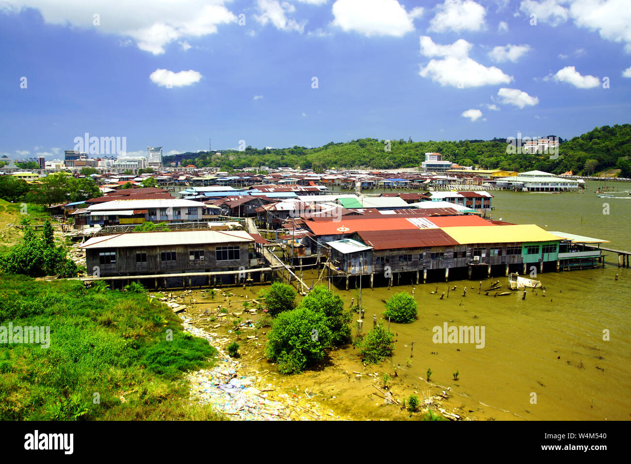 L'eau dans le village de Kampong Ayer Bandar Seri Begawan, Brunei Darussalam Banque D'Images