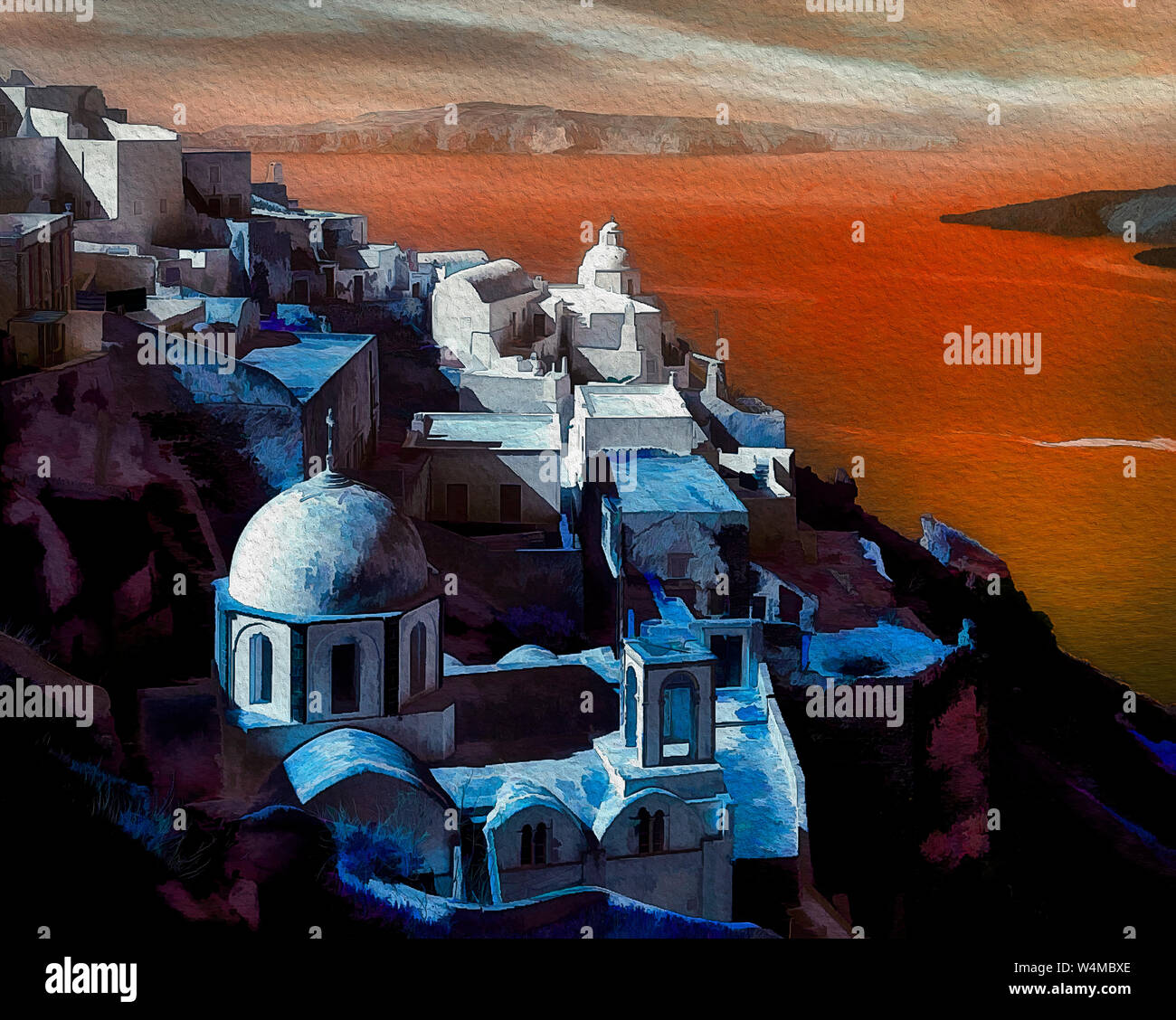 L'ART NUMÉRIQUE : Evenlight Théra (sur l'île de Santorini, Grèce, Cycladed) Banque D'Images