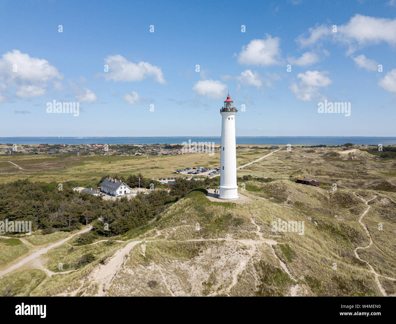 Vue aérienne de Lyngvig Drone phare au Danemark Banque D'Images