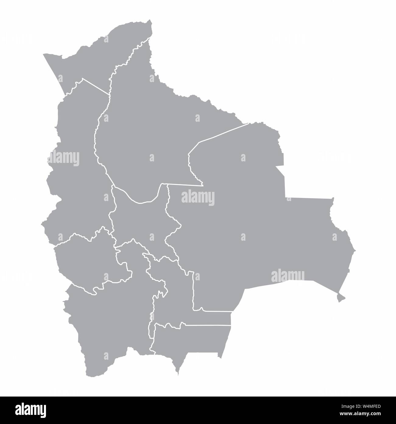 Une carte grise de la Bolivie Régions isolé sur fond blanc Illustration de Vecteur