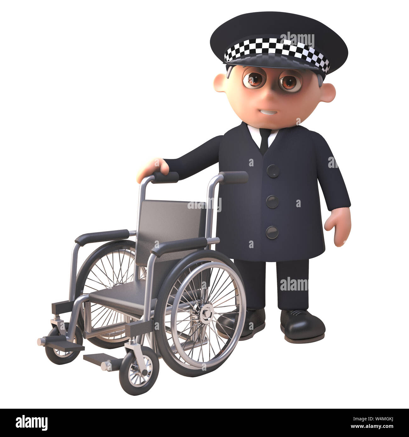 3d utile policier policier permanent par caractère avec un fauteuil roulant, illustration 3D render Banque D'Images