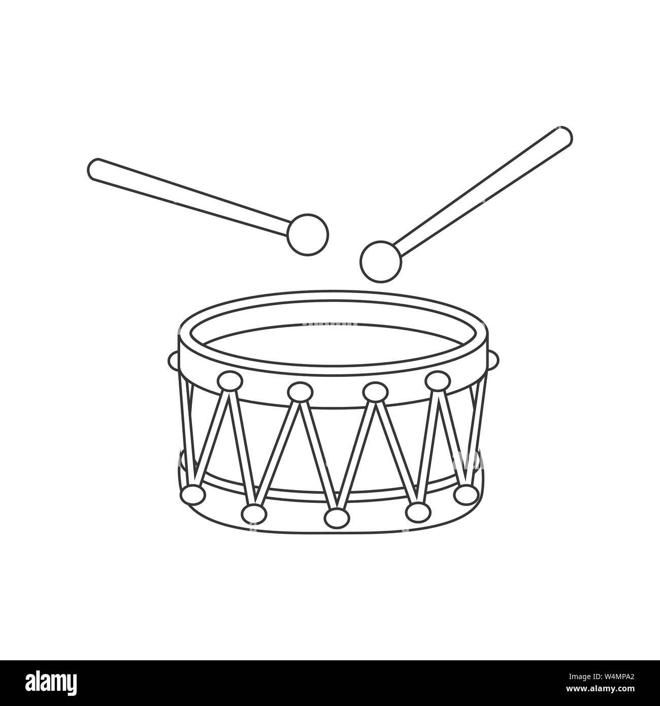L'icône Contour tambour symbole cartoon design isolé sur fond blanc Illustration de Vecteur