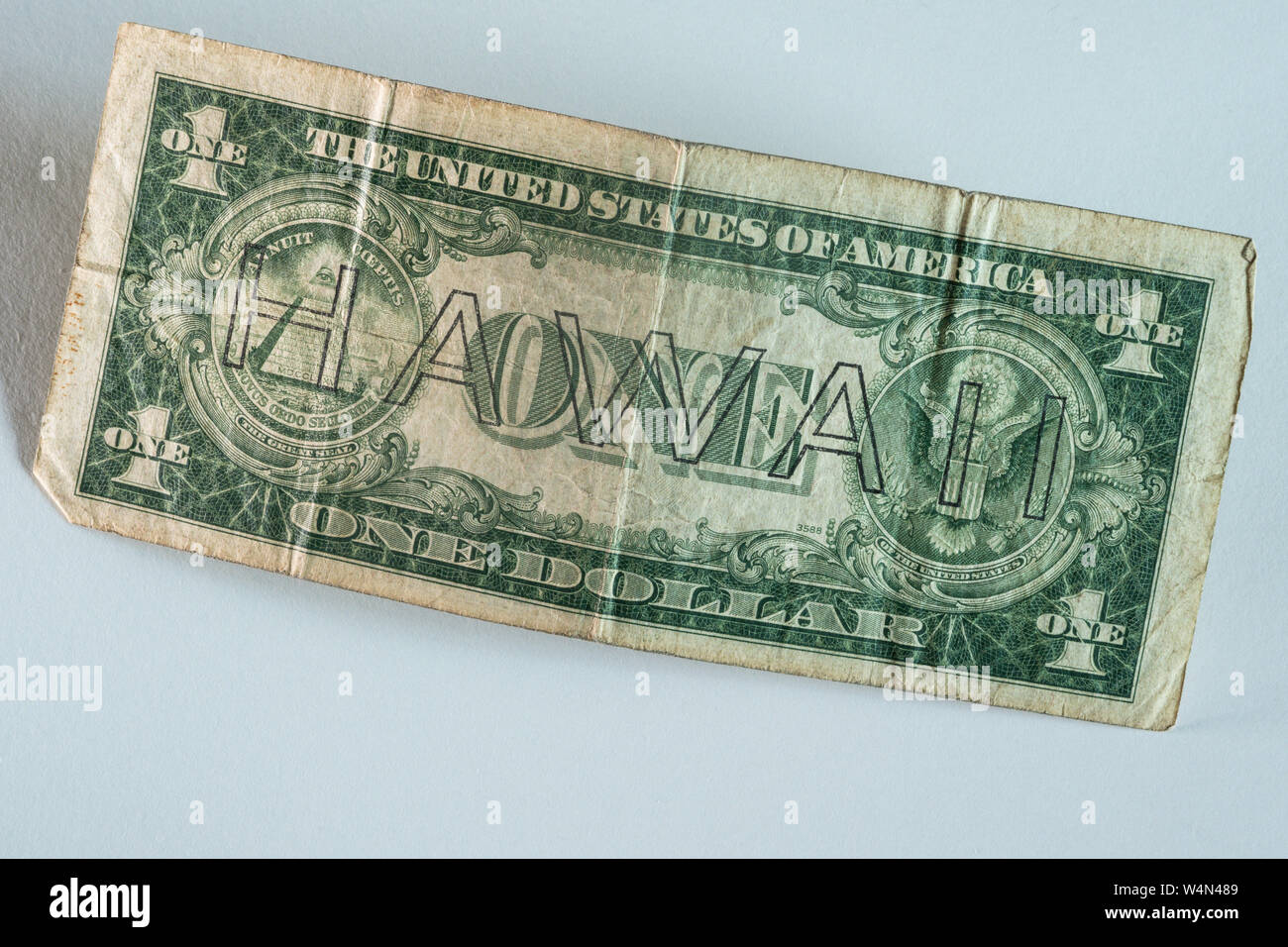 US One Dollar Bill avec le mot Hawaï imprimé sur elle pendant la Seconde Guerre mondiale, USA Banque D'Images
