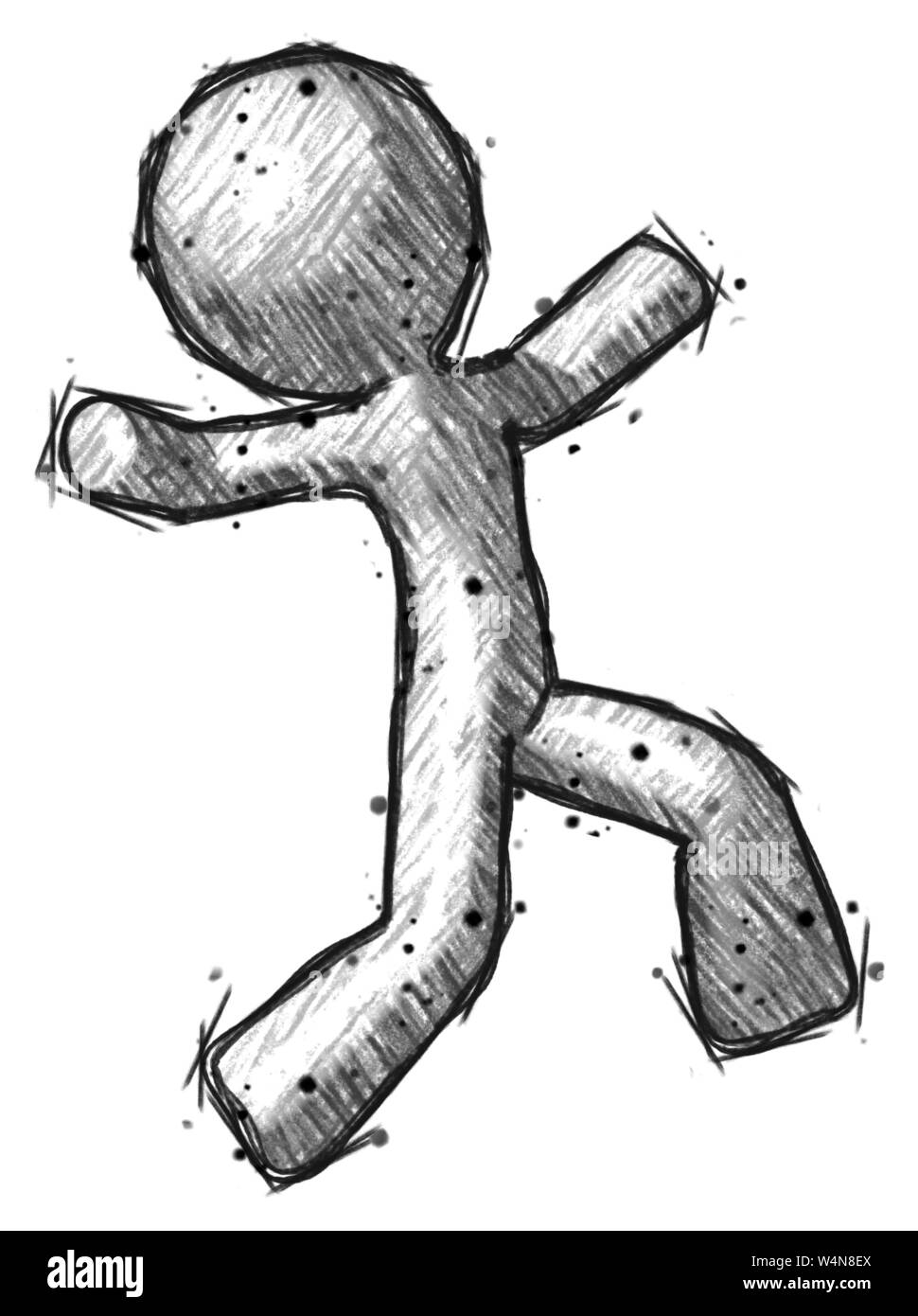 Design Sketch mascot homme en fuite en direction de panique hystérique à droite. Banque D'Images