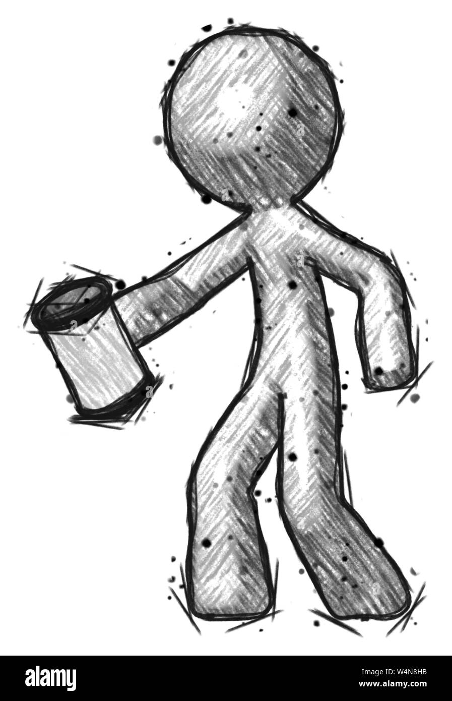 Design Sketch mascot man holding begger pouvez mendier ou pour demander la charité face vers la gauche. Banque D'Images