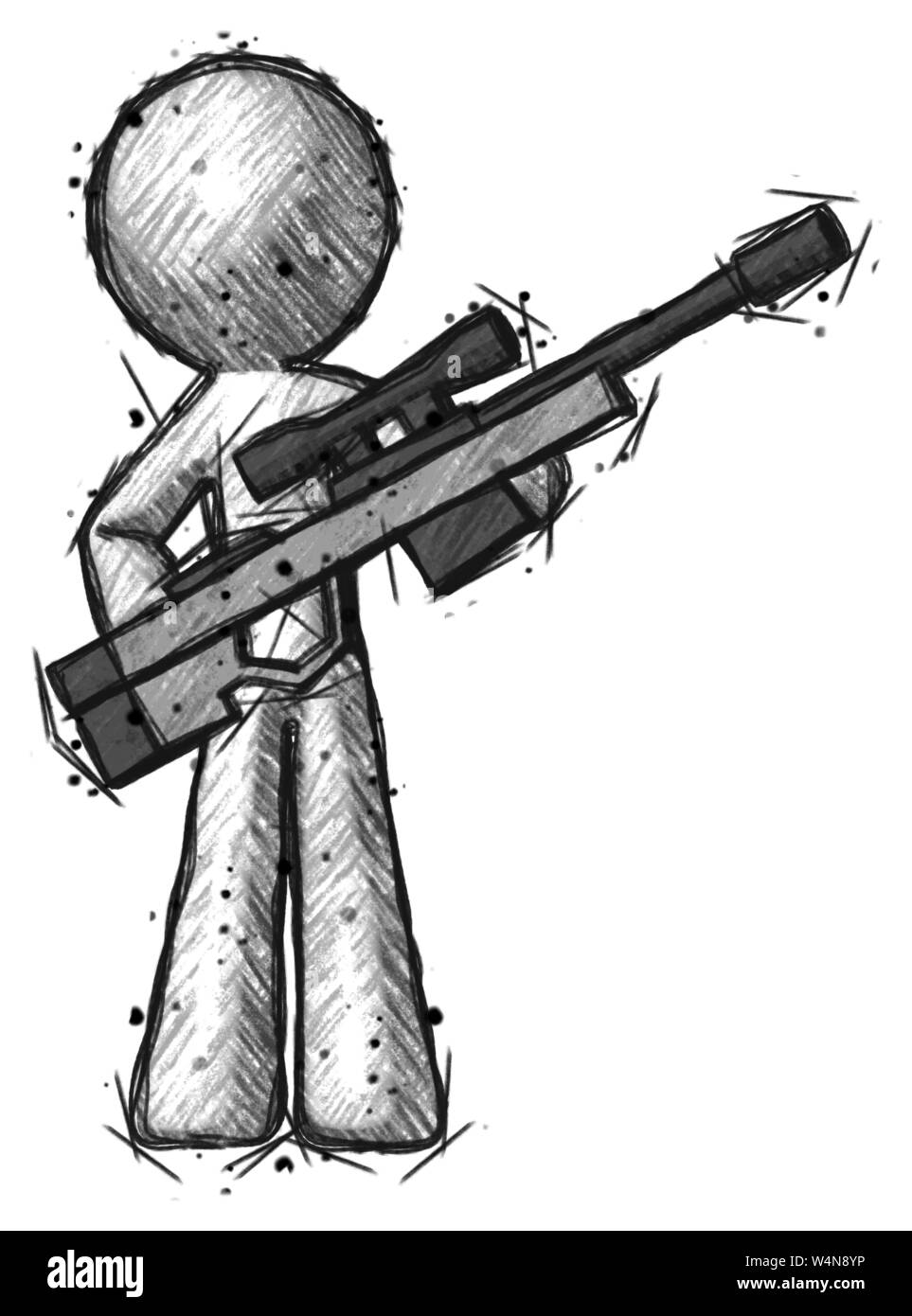 Design Sketch mascot man holding sniper rifle fusil. Banque D'Images Design Sketch mascot man holding sniper rifle fusil. Banque D'Images