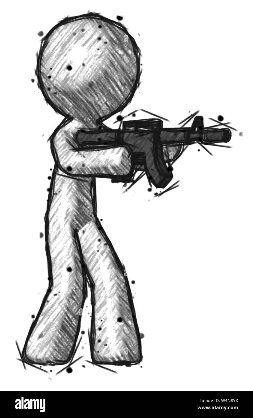 Design croquis homme mascotte arme d'assaut automatique de prise de vue. Banque D'Images Design croquis homme mascotte arme d'assaut automatique de prise de vue. Banque D'Images
