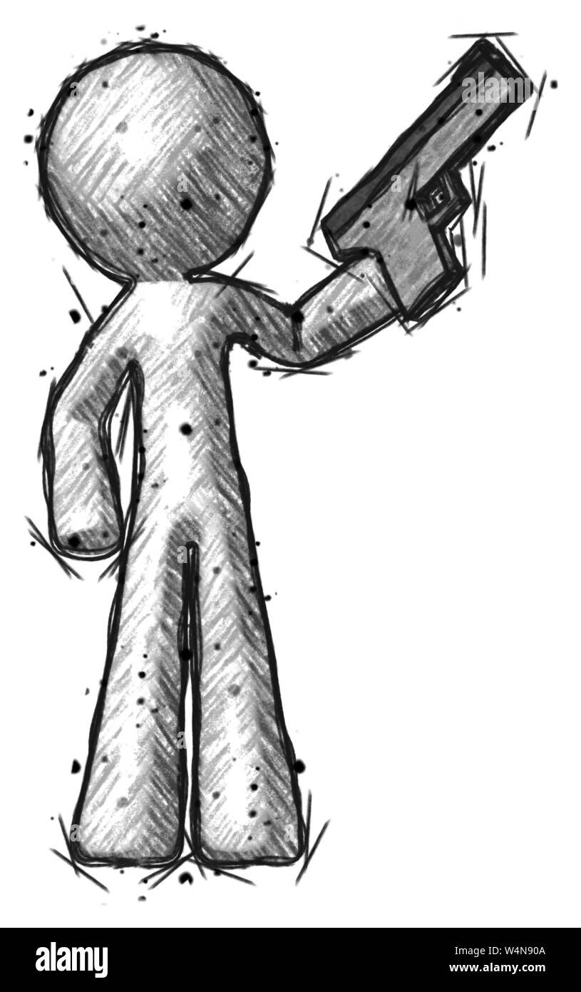 Design Sketch mascot man holding handgun. Banque D'Images Design Sketch mascot man holding handgun. Banque D'Images