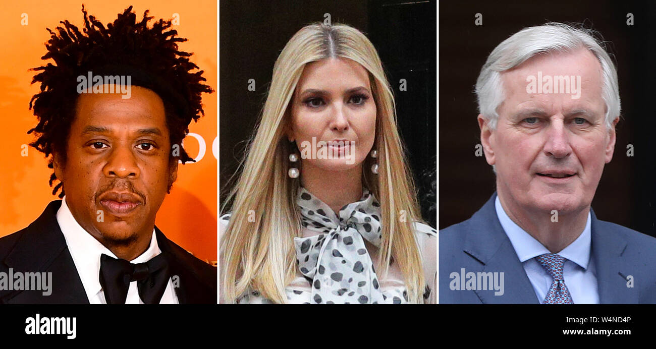 Photos de fichier (à partir de la gauche) de Jay-z, Ivanka Trump et Michel Barnier. Banque D'Images