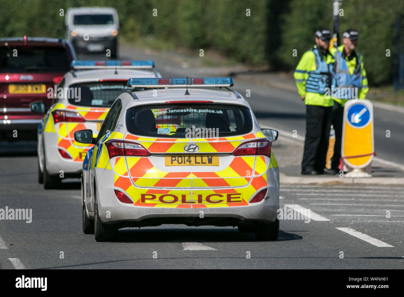 En dehors de la présence de la police du Lancashire fracturation Cuadrilla site de forage sur Preston New Road, Little Hôtel Lutetia dans le Lancashire Banque D'Images