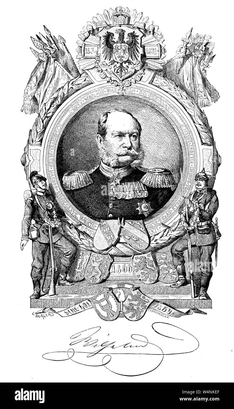 William I., William Frederick Louis, Allemand : Wilhelm Friedrich Ludwig, de la maison de Hohenzollern, roi de Prusse a partir du 2 janvier 1861 et le premier Empereur allemand à partir du 18 janvier 1871 à sa mort. Wilhelm I., 1797-1888, aus dem Haus Hohenzollern war ab 1871 Der erste Deutsche Kaiser, l'amélioration numérique reproduction d'une illustration du xixe siècle Banque D'Images
