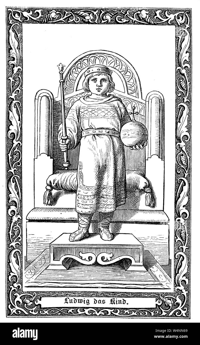 Louis l'enfant, appelé Louis III ou IV, Louis était le roi de Francie orientale à partir de 900 jusqu'à sa mort, Ludwig IV., das Genre, 893 - 911, l'amélioration numérique reproduction d'une illustration du xixe siècle Banque D'Images