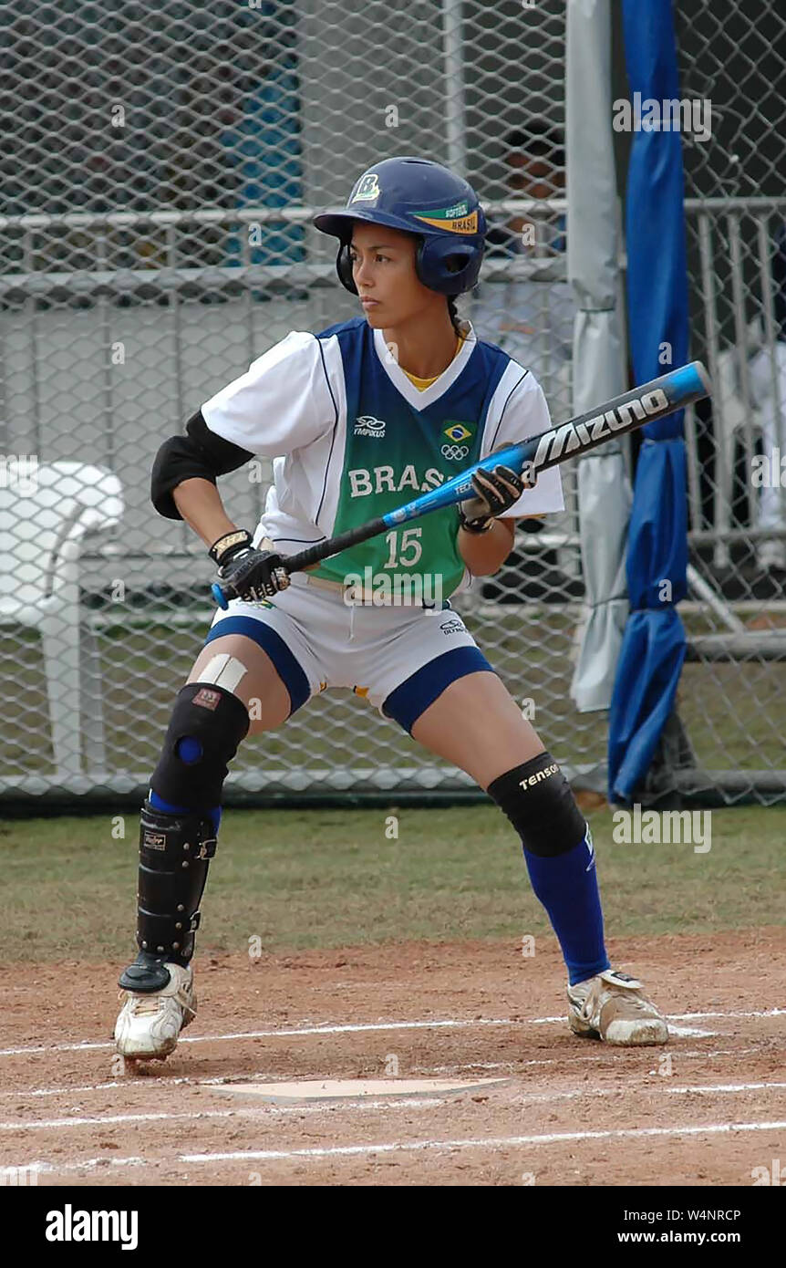 Rio de Janeiro, Brésil, le 26 juillet 2007. Les joueurs de softball du Brésil durant la Brésil / USA jeu par la Pan American au Complexe sportif Deodoro Banque D'Images