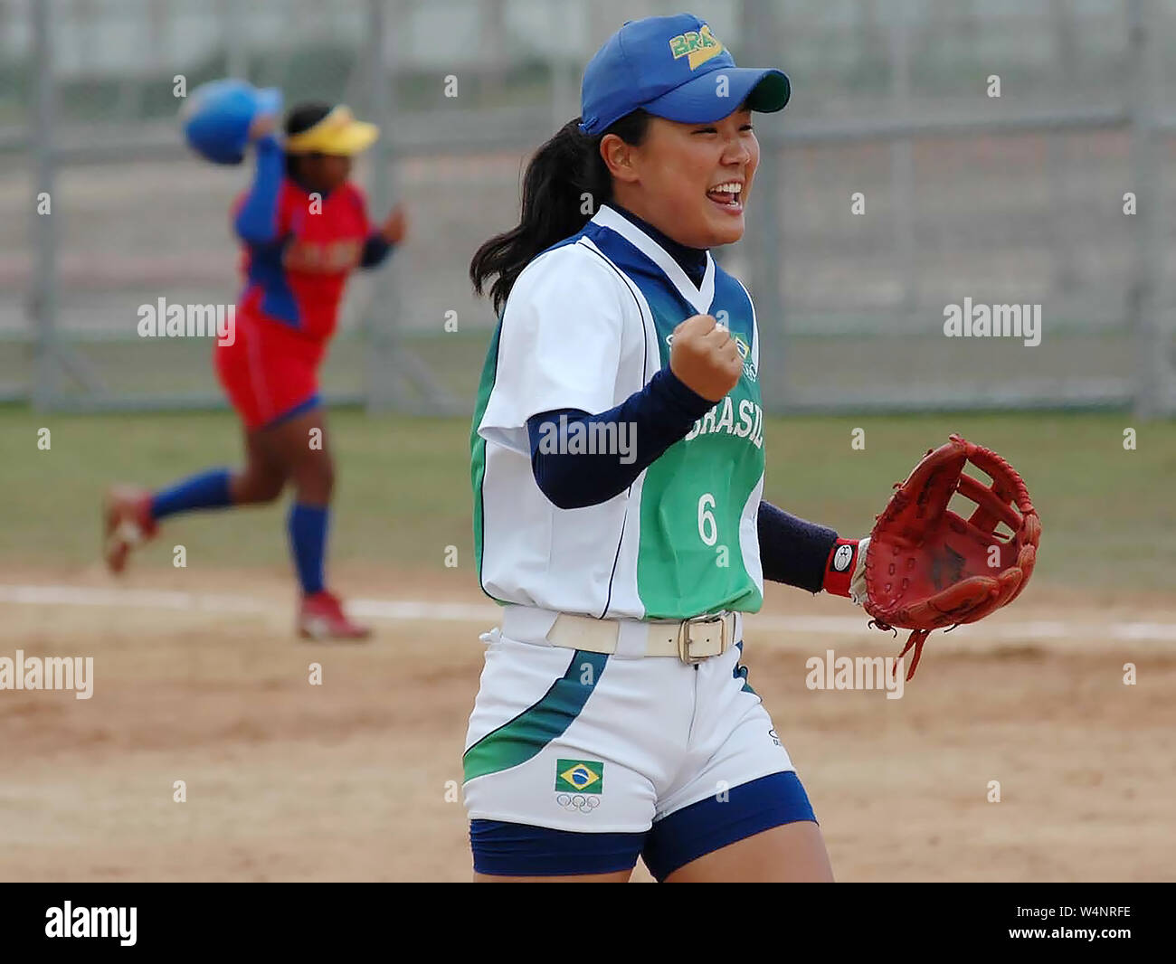 Rio de Janeiro, Brésil, le 26 juillet 2007. Les joueurs de softball du Brésil durant la Brésil / USA jeu par la Pan American au Complexe sportif Deodoro Banque D'Images